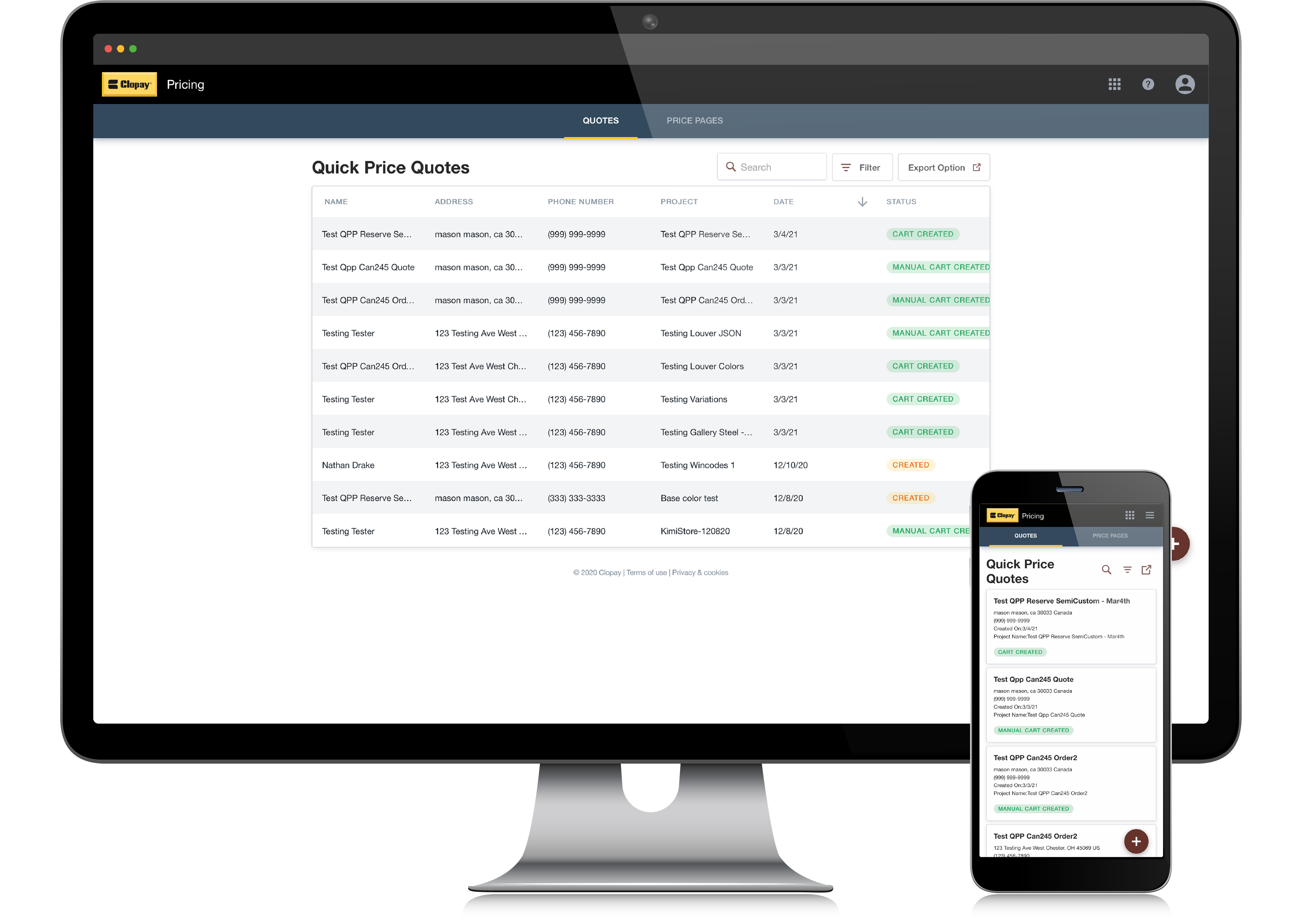 Clopay-Pricing-Desktop-Mobile Clopay Quick Price Website Screens