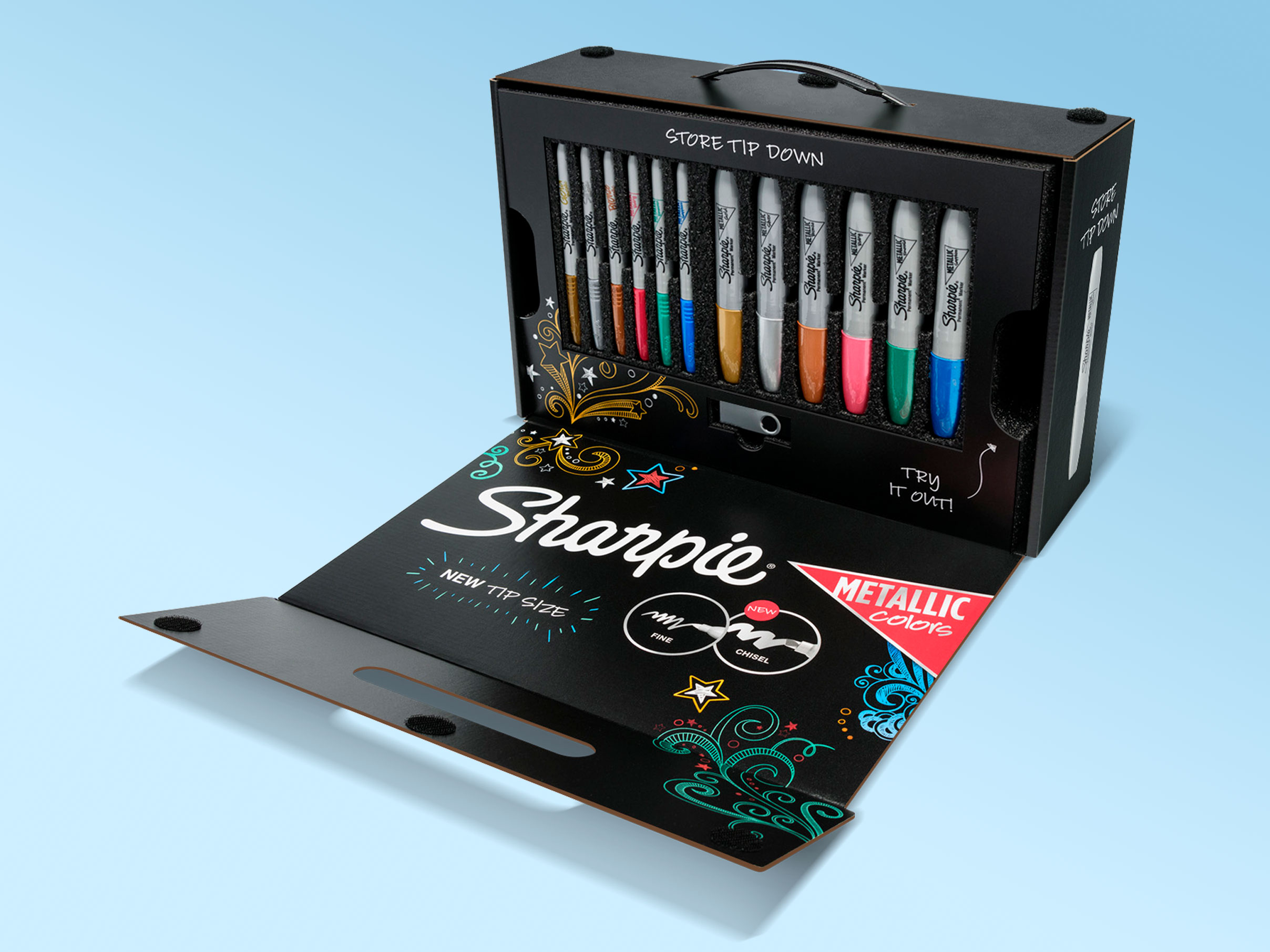 Sharpie-Metallic-Launch-Kit-Open-BK Sharpie sales kit mockup