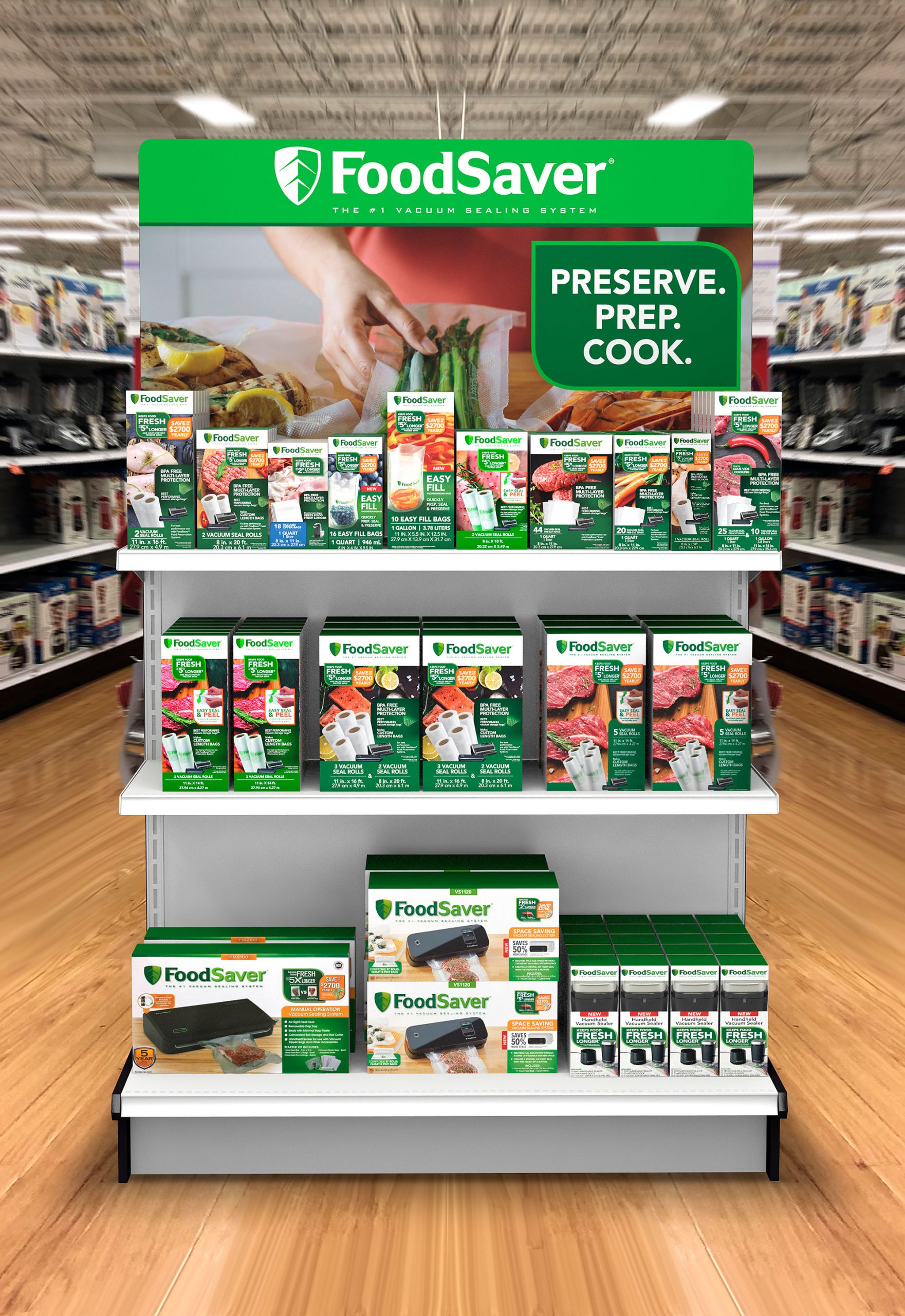 97924_FoodSaver-Marinating-Endcap Foodsaver In store Endcap Display 3D Rendering